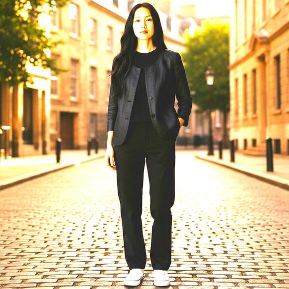 AK ANNE KLEIN 100% Linen Black Scoopneck Blazer - Size 10P - Picture 6 of 6